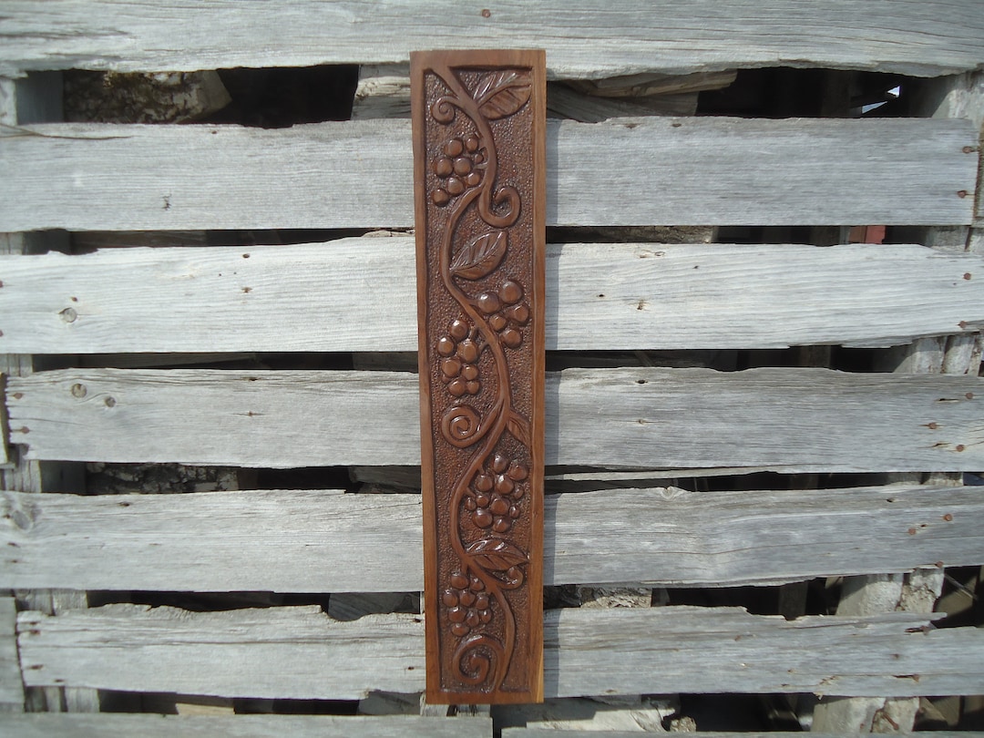 Grape Vine Wood Carving, Carved Wall Hanging, Wood Sculpture, Grape