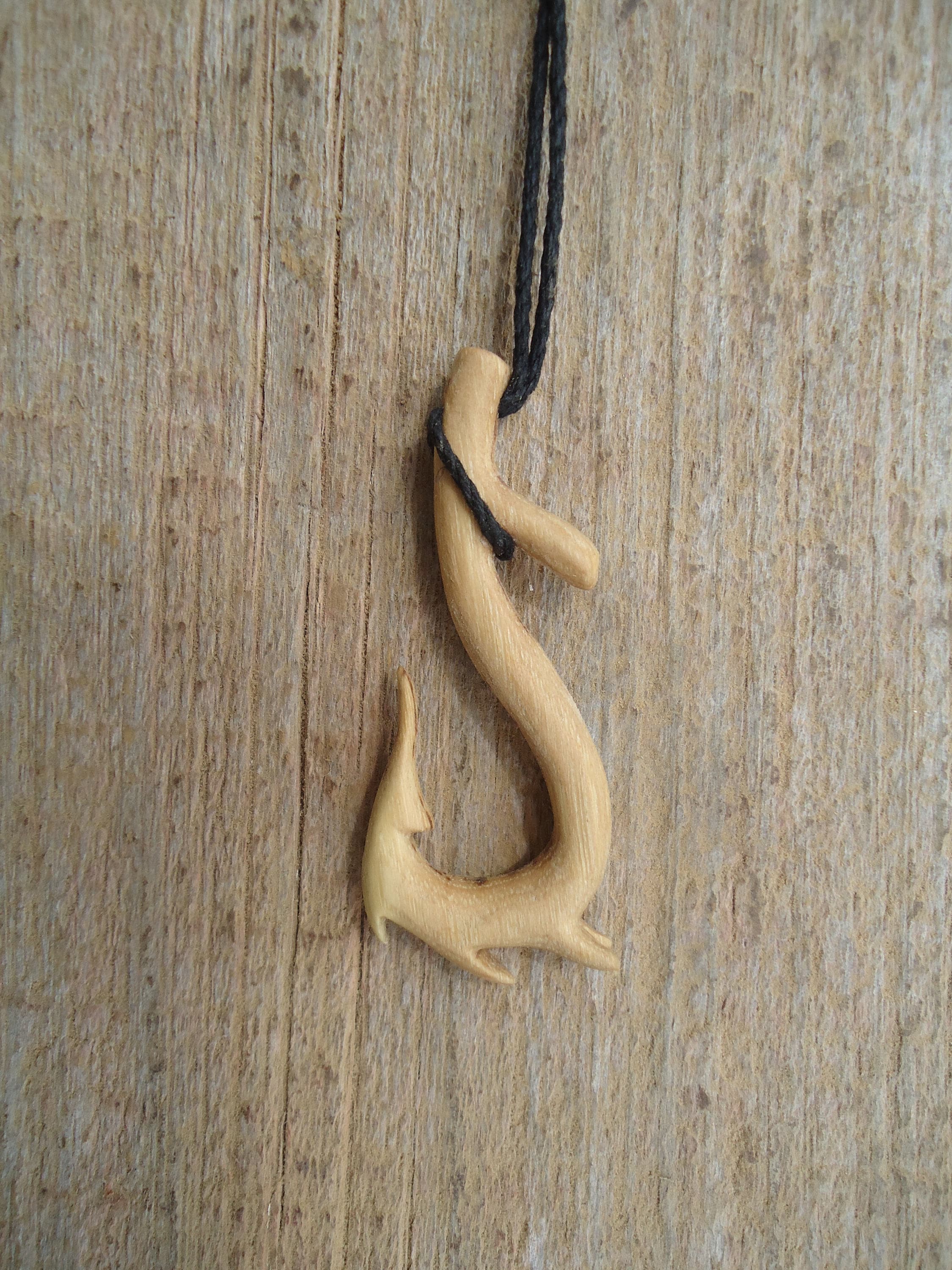 Carved wood necklace Polynesian fish hook Makau fish hook Etsy