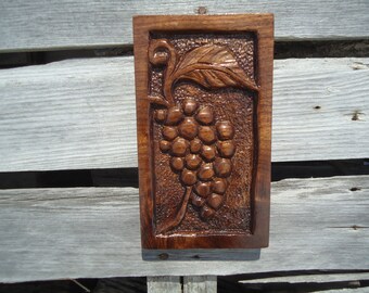 Carved wood grapes, Carved Wall hanging, Wood sculpture, Grape Vine carving, Carved Sculpture, Black walnut wood carving, Nature artwork