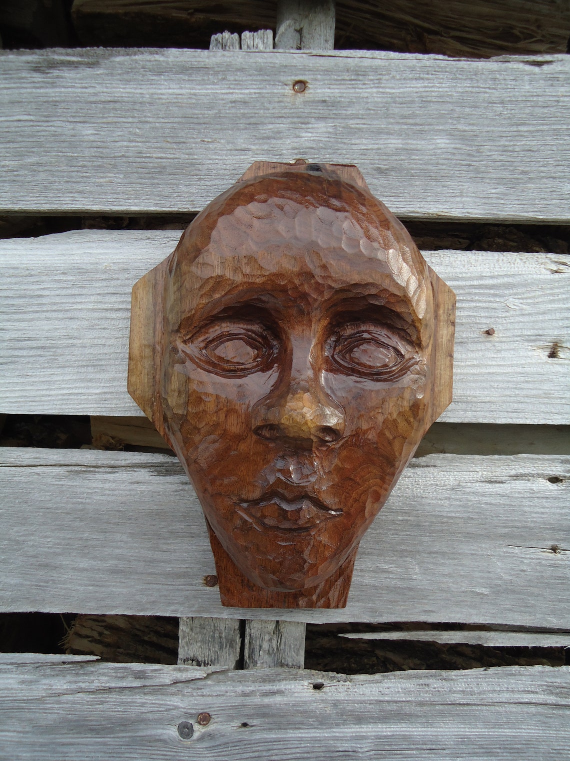 Hand carved wood sculpture Wood face sculpture Female face Etsy