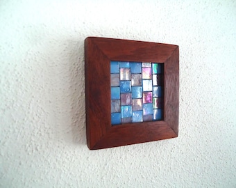 Reflective Tile Wall Art: Blue Purple Mahogany Frame (5x5)