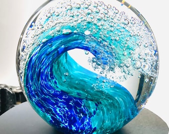 Glass Ocean Wave (NEW) Hand-Made from Molten Glass - Each is Unique!