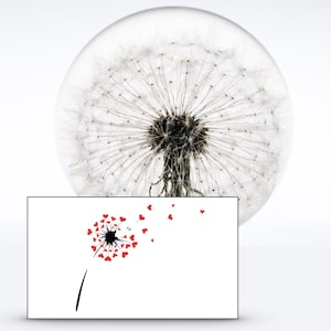 Valentines Day Dandelion Paperweight Heart / Unique Anniversary Gift Dandelion card and envelope included image 1