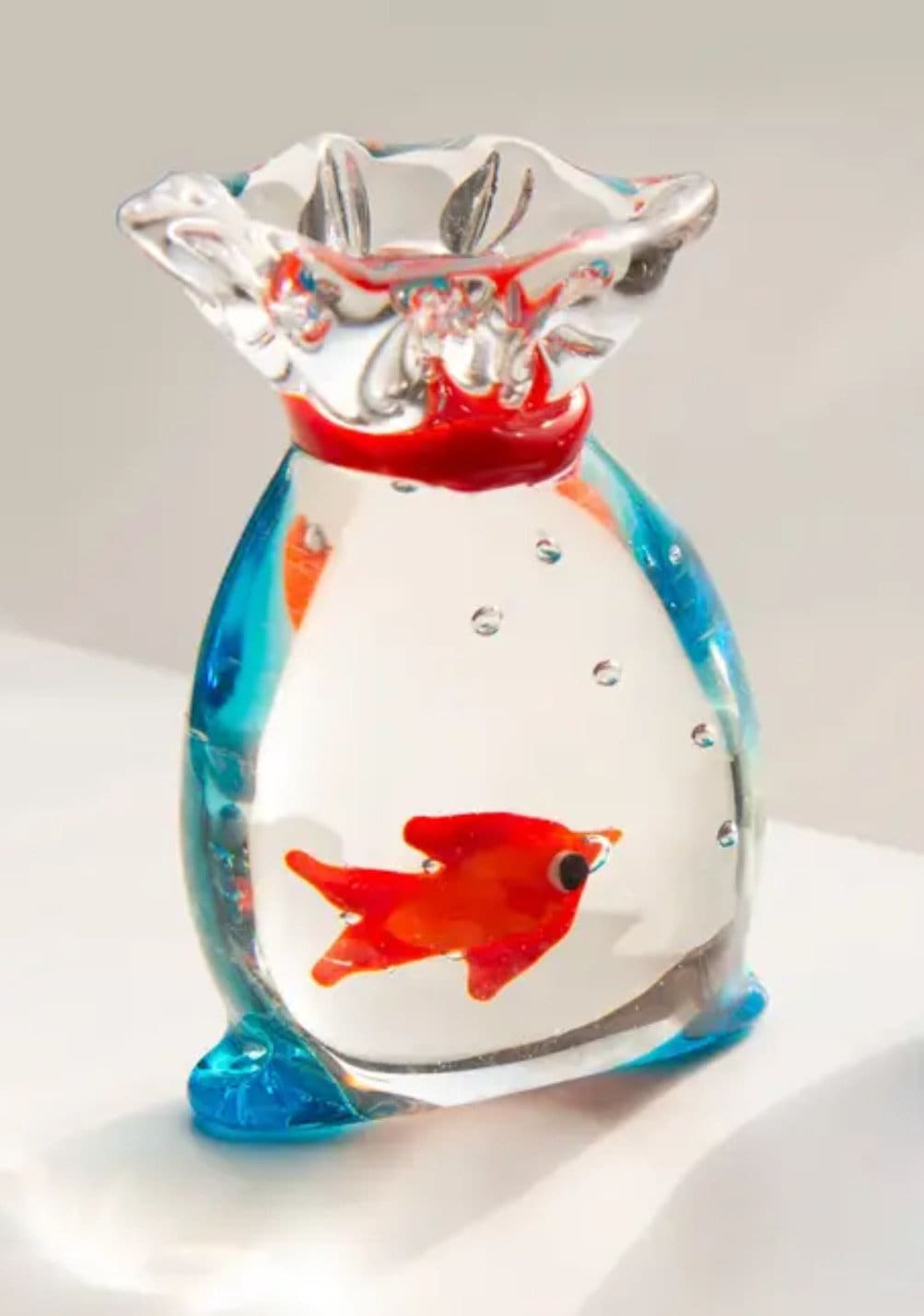 Mini sculpture en verre Poisson rouge dans un sac - Populaire lors des carnavals - Comprend une carte et une enveloppe de poisson rouge