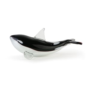 Orca Whale Paperweight - Killer Whale Sculpture - Save Whales - Hand-Made from Molten Glass - Includes Whale Greeting Card and Envelope