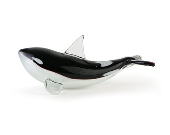 Orca Whale Paperweight - Killer Whale Sculpture - Save Whales - Hand-Made from Molten Glass - Includes Whale Greeting Card and Envelope