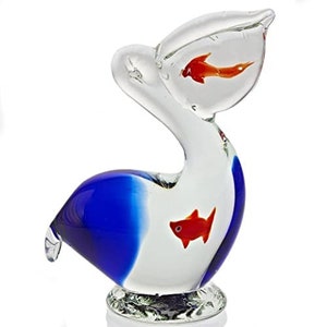 Pelican Paperweight - Hand-Made from Molten Glass - Each is Unique! An illustrated Pelican card and envelope are included.