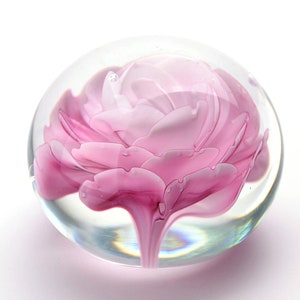 Pink Rose Paperweight - Hand-Made from Molten Glass - Each is Unique! Includes Free Card and Envelope