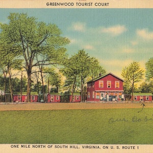 South Hill, Virginie Carte postale Greenwood Tourist Court US 1 Cachet de la poste 1941
