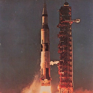 Carte postale vintage Projet Apollo d'exploration de la lune avec équipage, cachet de la poste 1970