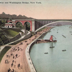 Carte postale New York, New York Circuit automobile et pont Washington Harlem River vers 1910