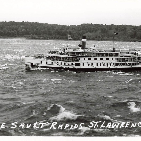 Real Photo Postcard Longue Sault Rapids Canada St. Lawrence River Boat Rapids Prince About 1915-1930