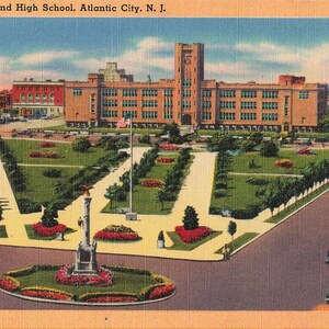 Atlantic City, New Jersey Carte postale Chelsea Park et lycée vers les années 40
