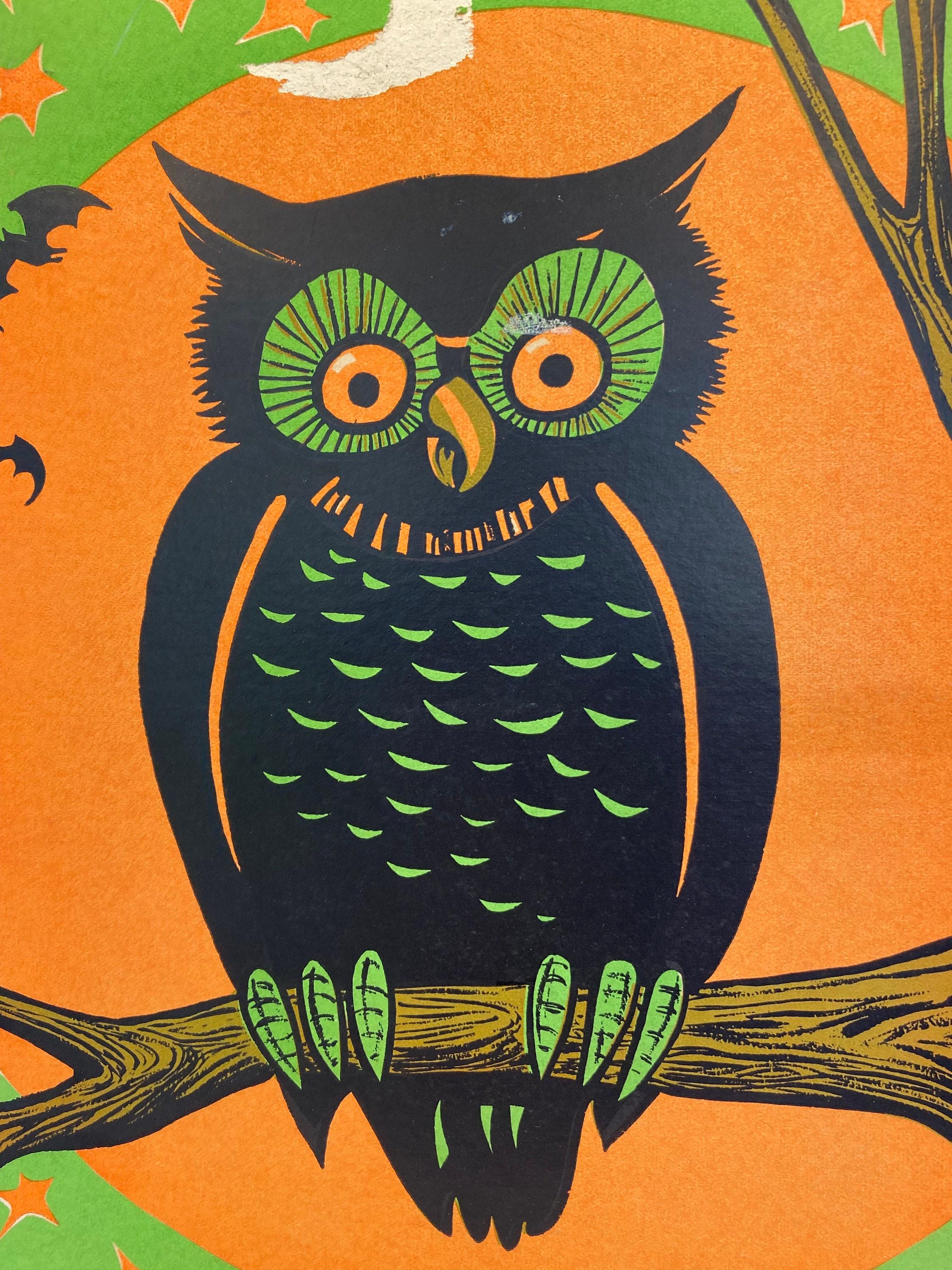 Halloween Owl in a Tree With Flying Bats Die Cut Wall - Etsy