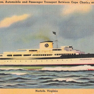 Norfolk, Virginie Carte postale S.S. Pocahontas Auto et linge de ferry pour passagers vers les années 40