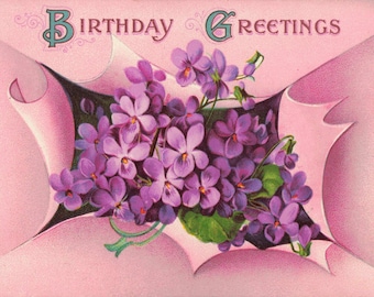 Birthday Greetings Postcard Violets German About 1910