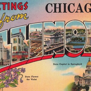 Chicago Illinois grande lettre carte postale salutations multi-vues vers les années 40