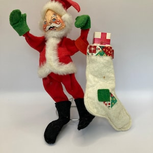 Annalee Santa Claus Mobility with Stocking and Gift 1963 Poseable Santa           EB