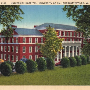 Charlottesville, Virginia Postcard University Hospital University of Virginia Linen About 1940-50s