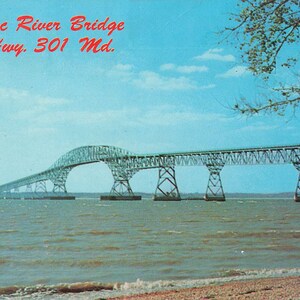 Carte postale du pont du fleuve Potomac entre le Maryland et la Virginie Chromé vers 1958