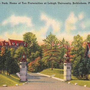 Bethlehem, Pennsylvania Postcard Sayre Park Ten Fraternities at Leigh University About 1940s