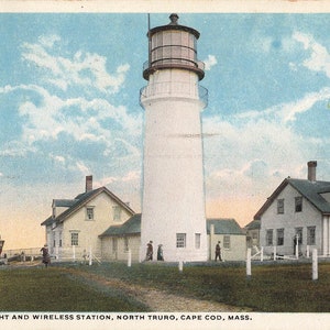 Carte postale de North Truro, Cape Cod, Massachusetts Highland Light and Wireless Station, cachet de la poste 1919