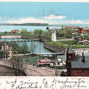 Carte postale vintage Old Point Comfort, Virginie, cachet de la poste 1905 de Fort Monroe