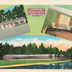 Hartsville, South Carolina Postcard Lakeshore Motor Court Coffee House About 1960+
