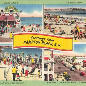 Hampton Beach, New Hampshire, carte postale vintage, cachet de la poste multi-vues, 1960