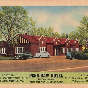 Alexandria, Virginie Carte postale Penn-Daw Hotel Restaurant Classic Cars À propos de 1950