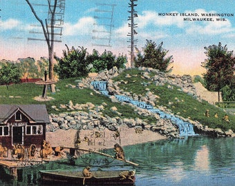 Milwaukee, Wisconsin Postcard Monkey Island, Washington Park Postmark 1952