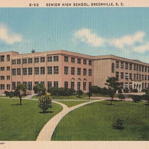 Greenville, South Carolina Postcard Senior High School About 1940s
