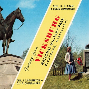 Vicksburg National Military Park Mississippi Postcard Greetings Grant and Pemberton About 1950s