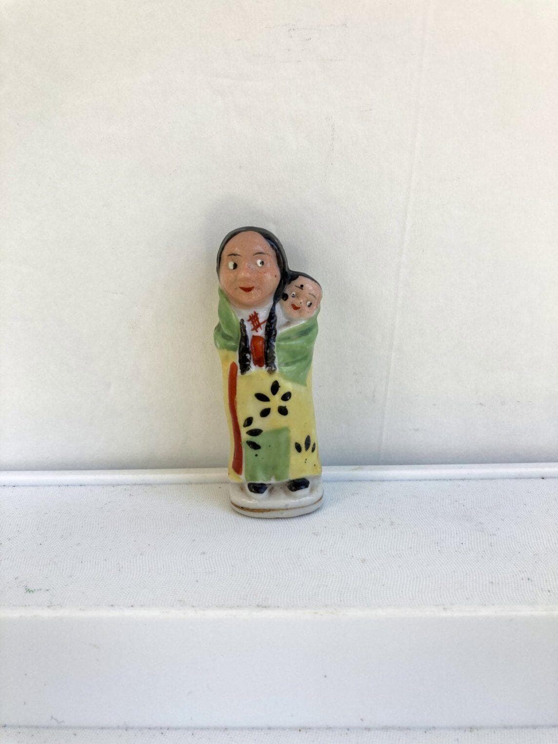 Native American Indian Ceramic Woman and Baby 3 1/2 In. Figurine