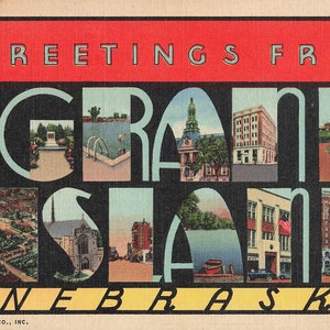 Grand Island, Nebraska Carte postale Salutations Grande lettre Multi View Cachet de la poste 1947