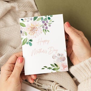 Happy Mother&#39;s Day Floral Card | Elegant Watercolor Flowers for Mom, Wife, Grandmother, Grandma, Stepmom | Lovely Charming Watercolors