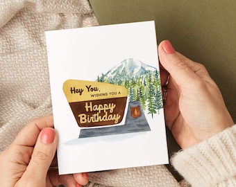Salut toi ! | Panneau emblématique du parc national avec Snowy Mountain | Carte de joyeux anniversaire pour amateur de parcs nationaux, amis de plein air, aventurier
