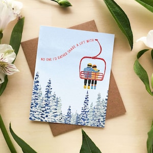 Romantic Ski Card | Watercolor Valentine's Day Card | Ski Lover Card for Anniversaries, Valentine's Day, Birthday for Significant Other