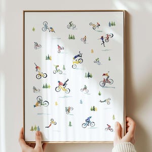 Mountain Bike Art | Mini Mountain Biking Art Print Wall Decor | MTB Bike Gifts, for Him, Her, Husband, Son, Boyfriend,
