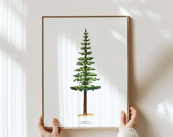 Art mural minimaliste en forme d'arbre | Impression aquarelle de sapin de Douglas pour les amoureux de la nature | Art mural botanique naturel pour une décoration rustique ou forestière moderne