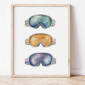 Classic Vintage Ski Goggles Trio Watercolor Illustration Art Print image 1