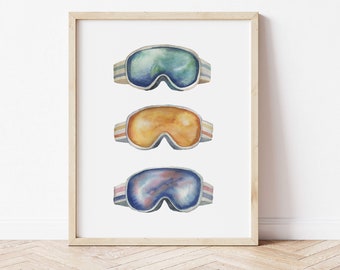 Classic Vintage Ski Goggles Trio | Watercolor Illustration Art Print