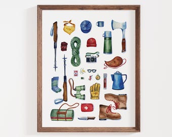 Impression d'art de camping rétro pour la fête des pères | Décoration de bureau à domicile pour l'extérieur | Cadeau de fête des pères pour papa | Cadeau camping randonnée pour grand-père