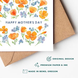 Happy Mother's Day Card | So Thankful for Mom Wildflowers Poppies | Sweet Watercolor Affirmation mothers day from son, daughter