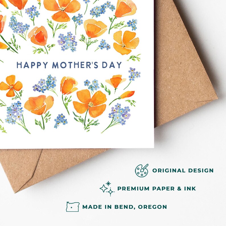 Happy Mother's Day Card | So Thankful for Mom Wildflowers Poppies | Sweet Watercolor Affirmation mothers day from son, daughter