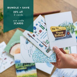 Mighty Pine Birthday Card | Outdoor Pun Card | Watercolor Trees Outdoorsy Birthday Card for Him, Her, Friend, Hiker, Camp and Nature Lovers