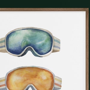 Classic Vintage Ski Goggles Trio Watercolor Illustration Art Print image 3