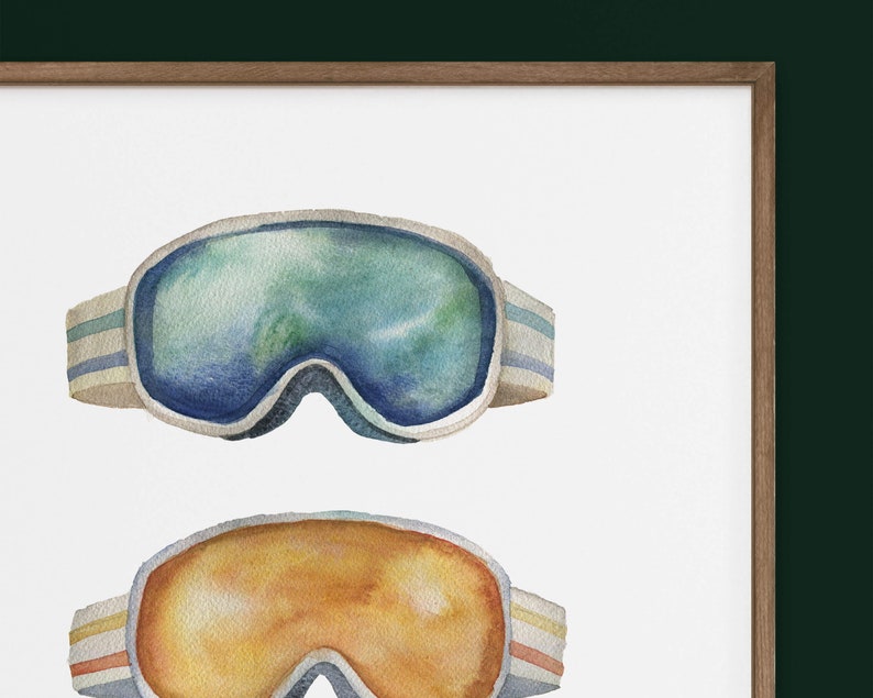 Classic Vintage Ski Goggles Trio Watercolor Illustration Art Print image 3