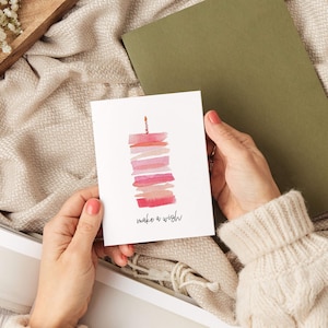 Make a Wish Birthday Card | Cute Pink Birthday Card for Her, Daughter, Kids | Watercolor Art Greeting Card