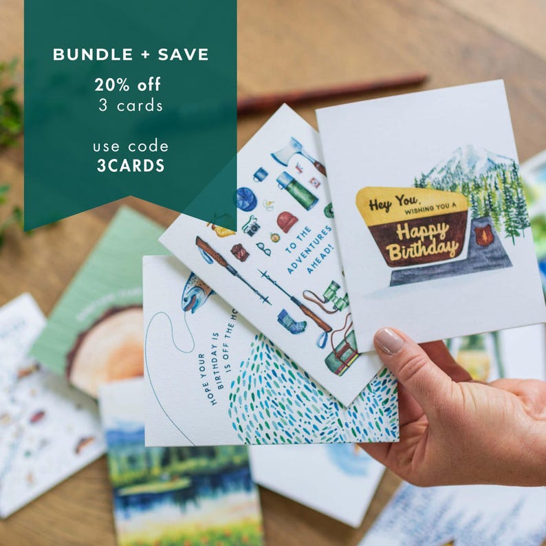 Happy Father's Day Blue Mountain Card | Watercolor Outdoor Camping Greeting Card | Classic Card for Dad, Grandpa, Father